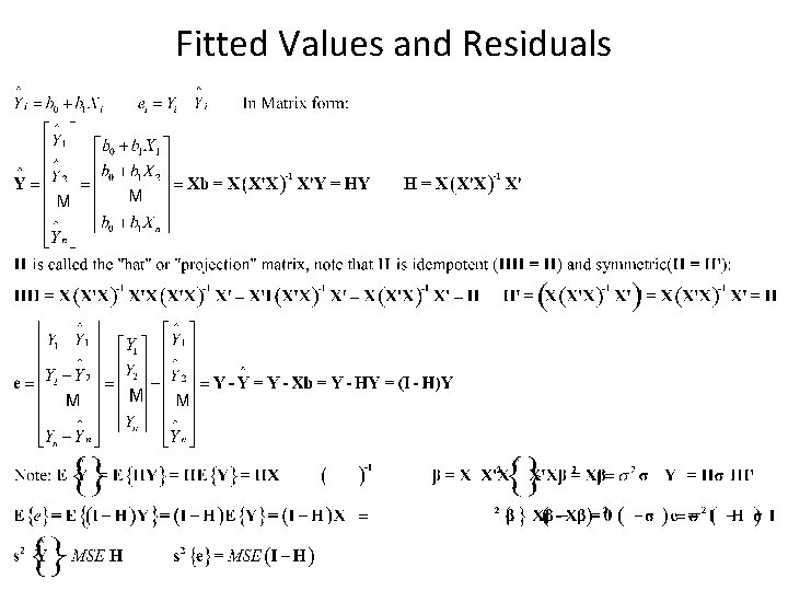 Fitted Values and Residuals 