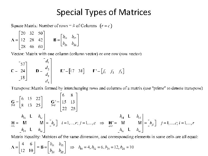 Special Types of Matrices 