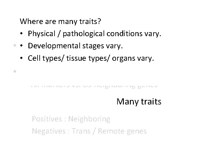 Where are many traits? Same GWAS but difference • Physical / pathological conditions vary.