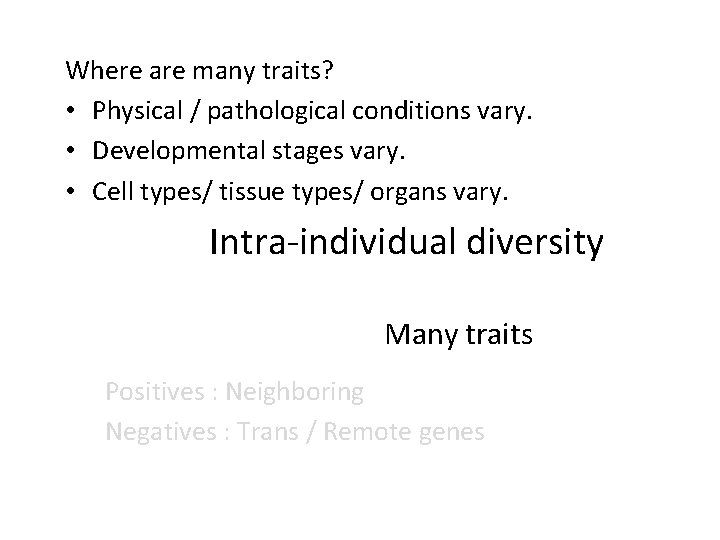 Where are many traits? Same GWAS but difference • Physical / pathological conditions vary.