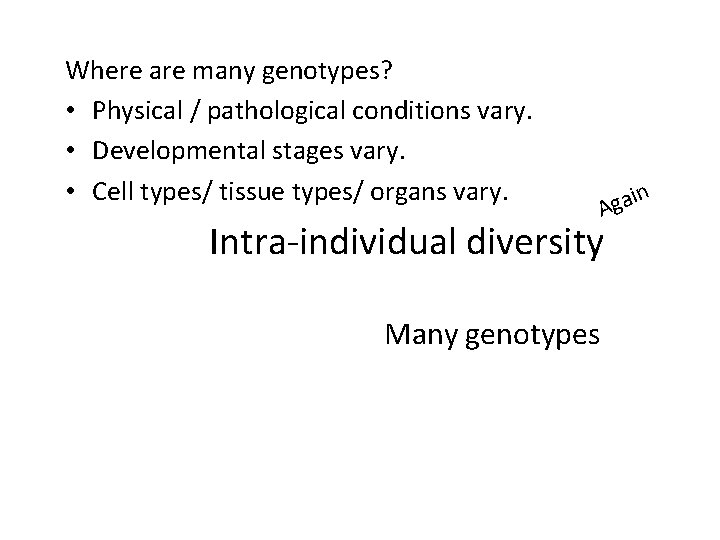 Where are many genotypes? Same GWAS but difference • Physical / pathological conditions vary.