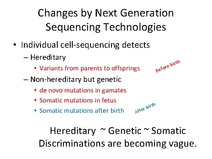 Changes by Next Generation Sequencing Technologies • Individual cell-sequencing detects – Hereditary rth bi