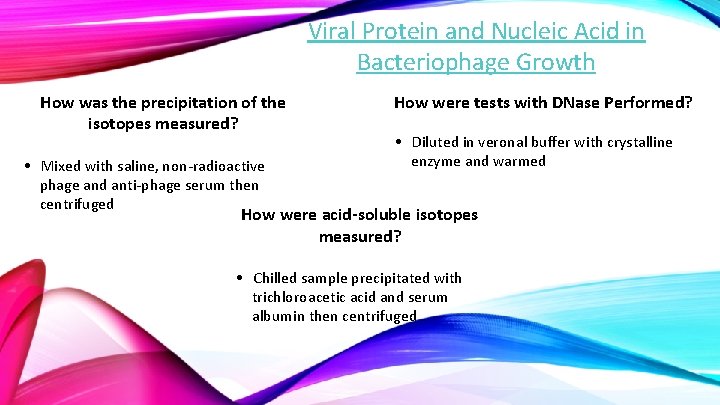 Viral Protein and Nucleic Acid in Bacteriophage Growth How was the precipitation of the