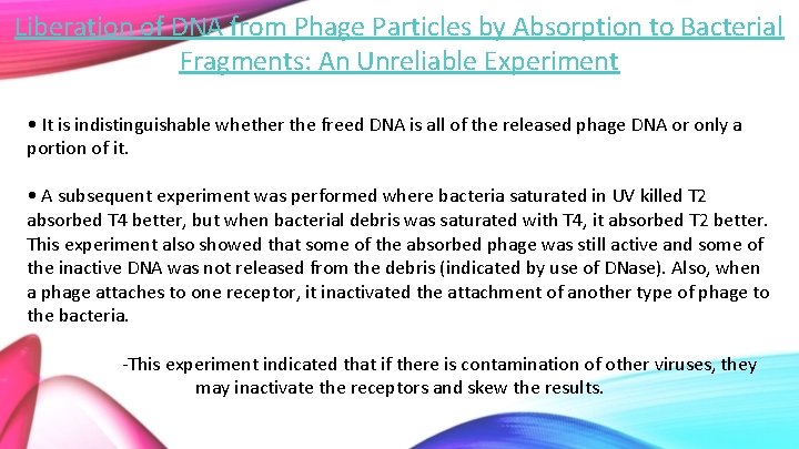 Liberation of DNA from Phage Particles by Absorption to Bacterial Fragments: An Unreliable Experiment