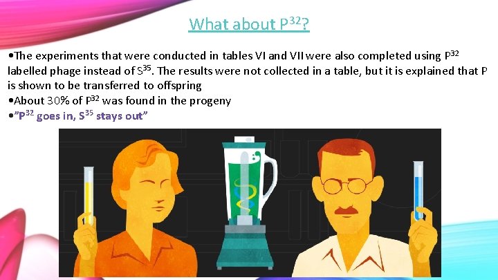 What about P 32? • The experiments that were conducted in tables VI and