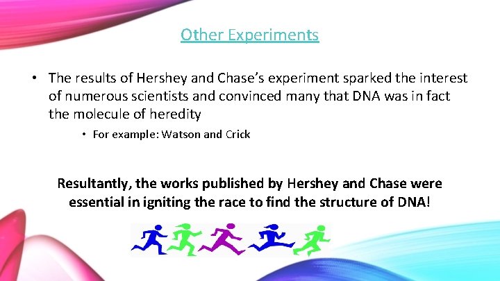Other Experiments • The results of Hershey and Chase’s experiment sparked the interest of