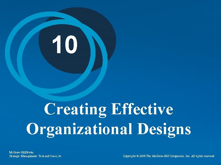 10 Creating Effective Organizational Designs Mc. Graw-Hill/Irwin Strategic Management: Text and Cases, 4 e