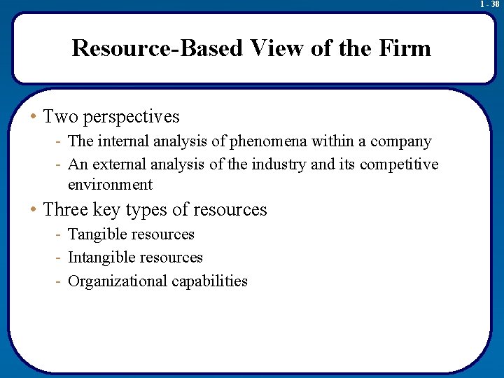 1 - 38 Resource-Based View of the Firm • Two perspectives - The internal