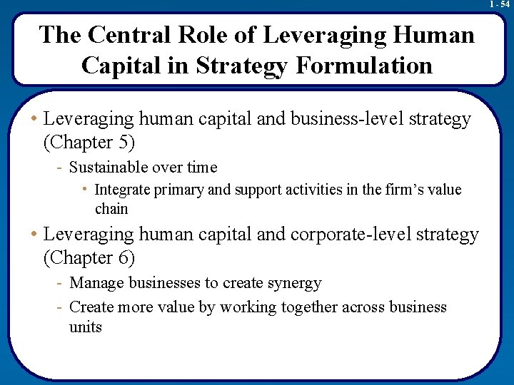 1 - 54 The Central Role of Leveraging Human Capital in Strategy Formulation •
