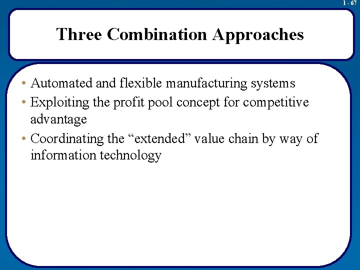 1 - 67 Three Combination Approaches • Automated and flexible manufacturing systems • Exploiting