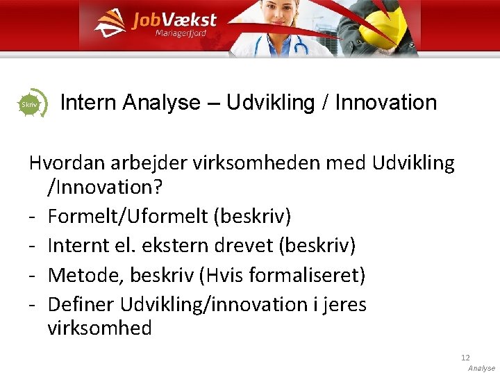 Skriv Intern Analyse – Udvikling / Innovation Hvordan arbejder virksomheden med Udvikling /Innovation? -