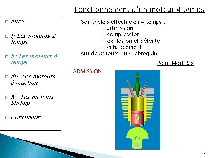 Fonctionnement d’un moteur 4 temps � � � Intro I/ Les moteurs 2 temps