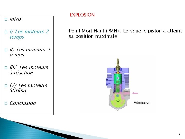 � � � Intro I/ Les moteurs 2 temps EXPLOSION Point Mort Haut (PMH)