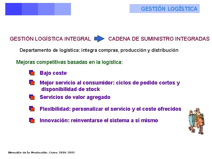 GESTIÓN LOGÍSTICA INTEGRAL CADENA DE SUMINISTRO INTEGRADAS Departamento de logística: integra compras, producción y GESTIÓN LOGÍSTICA INTEGRAL CADENA DE SUMINISTRO INTEGRADAS Departamento de logística: integra compras, producción y