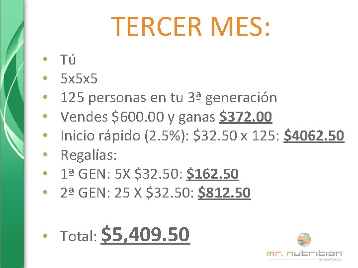 TERCER MES: • • Tú 5 x 5 x 5 125 personas en tu