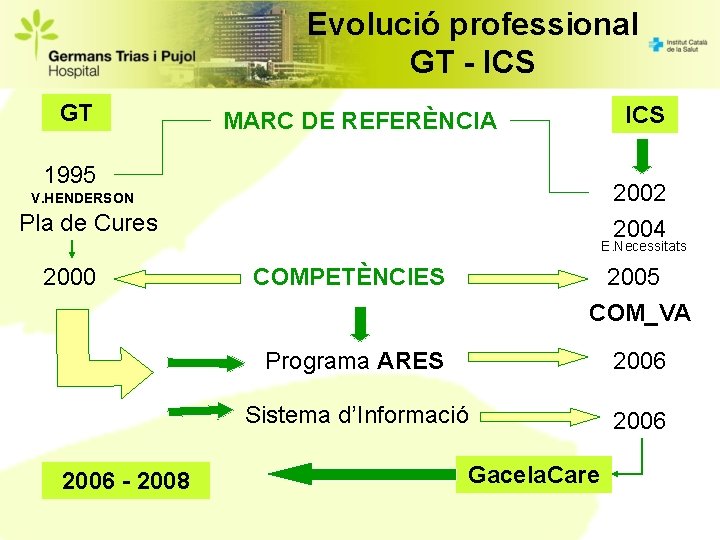 Evolució professional GT - ICS GT ICS MARC DE REFERÈNCIA 1995 2002 2004 V.