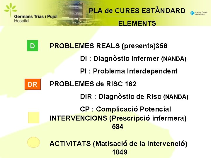 PLA de CURES ESTÀNDARD ELEMENTS D PROBLEMES REALS (presents)358 DI : Diagnòstic infermer (NANDA)