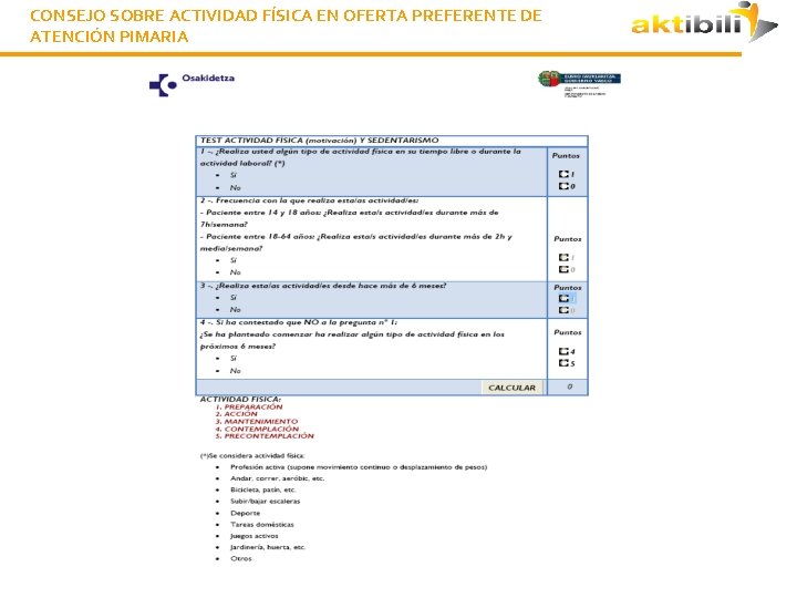CONSEJO SOBRE ACTIVIDAD FÍSICA EN OFERTA PREFERENTE DE ATENCIÓN PIMARIA 