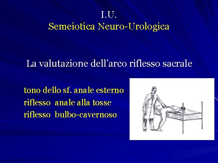 I. U. Semeiotica Neuro-Urologica La valutazione dell’arco riflesso sacrale tono dello sf. anale esterno