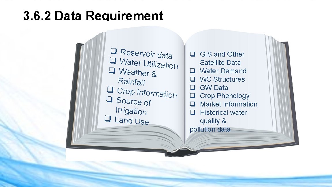 3. 6. 2 Data Requirement q Reservoir d ata q Water Utiliz ation q