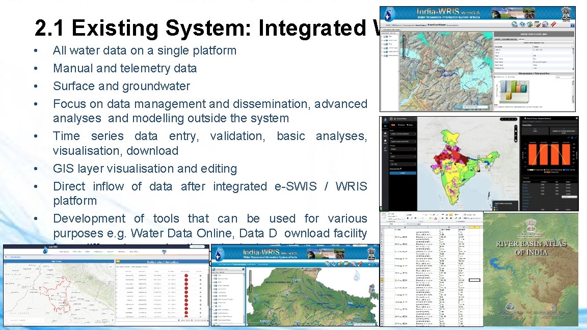 2. 1 Existing System: Integrated WRIS • • All water data on a single