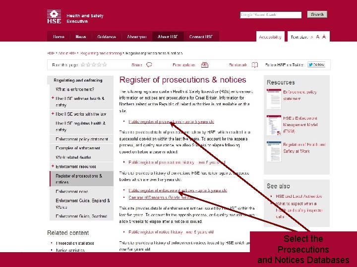 Select the Prosecutions and Notices Databases 