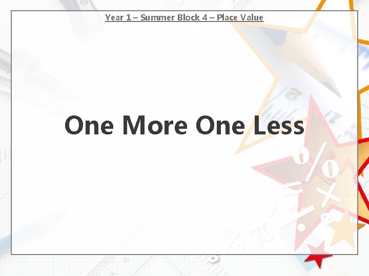 Year 1 – Summer Block 4 – Place Value One More One Less 