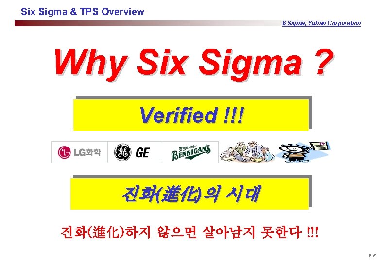 Six Sigma & TPS Overview 6 Sigma, Yuhan Corporation Why Six Sigma ? Verified
