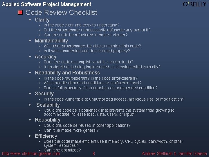 Applied Software Project Management Code Review Checklist w Clarity • Is the code clear Applied Software Project Management Code Review Checklist w Clarity • Is the code clear