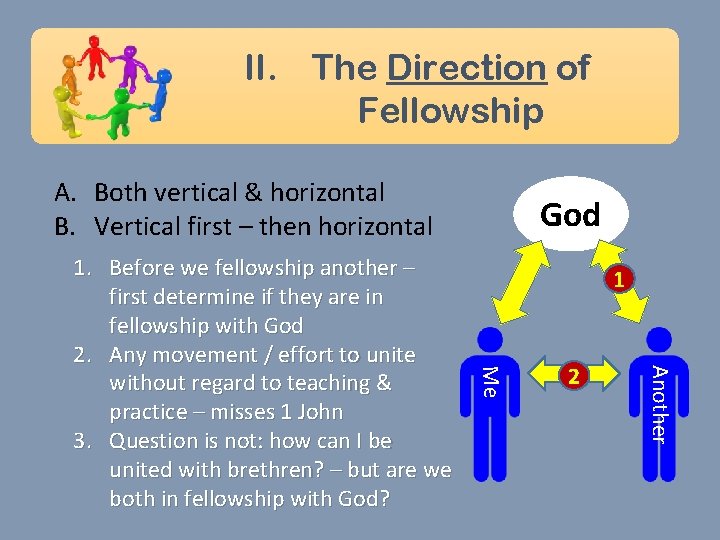 II. The Direction of Fellowship A. Both vertical & horizontal B. Vertical first –