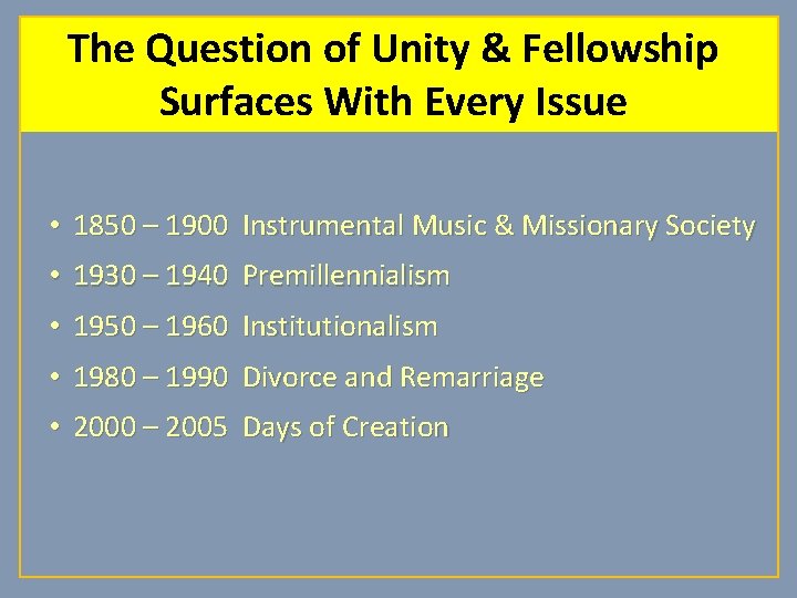 The Question of Unity & Fellowship Surfaces With Every Issue • 1850 – 1900