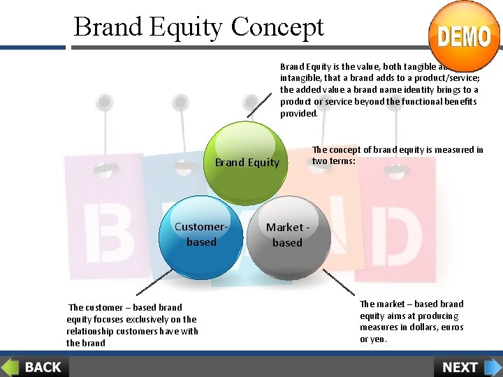 Brand Equity Concept Brand Equity is the value, both tangible and intangible, that a