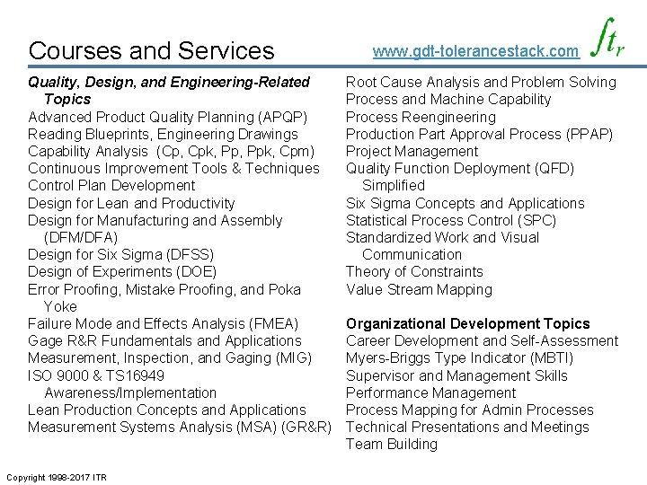Courses and Services Quality, Design, and Engineering-Related Topics Advanced Product Quality Planning (APQP) Reading