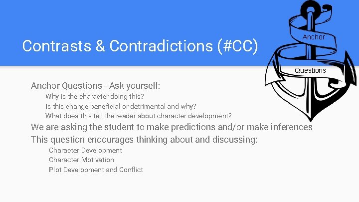 Contrasts & Contradictions (#CC) Anchor Questions - Ask yourself: Why is the character doing