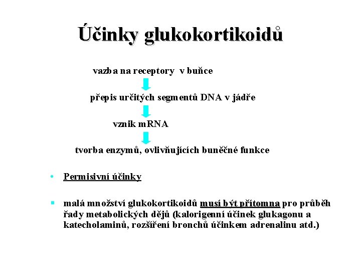 Účinky glukokortikoidů vazba na receptory v buňce přepis určitých segmentů DNA v jádře vznik