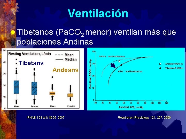 Ventilación ® Tibetanos (Pa. CO 2 menor) ventilan más que poblaciones Andinas Tibetans Andeans Ventilación ® Tibetanos (Pa. CO 2 menor) ventilan más que poblaciones Andinas Tibetans Andeans