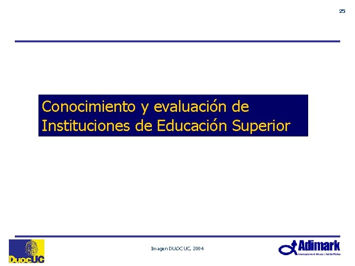 25 Conocimiento y evaluación de Instituciones de Educación Superior Imagen DUOC UC, 2004 
