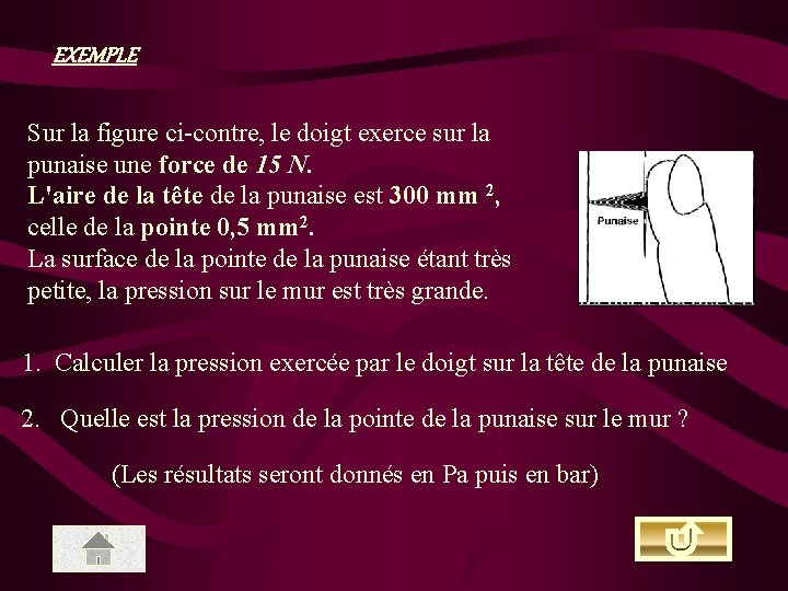 EXEMPLE Sur la figure ci-contre, le doigt exerce sur la punaise une force de