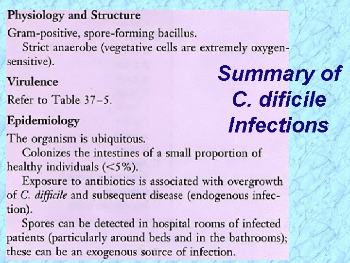 Summary of C. dificile Infections 