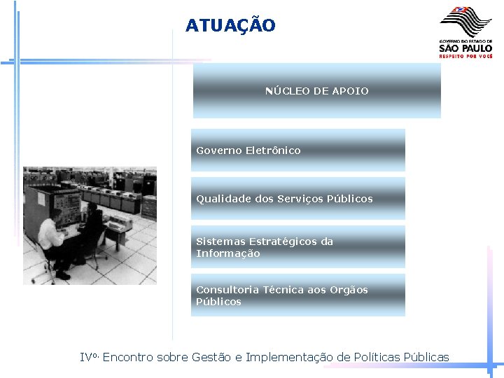 ATUAÇÃO NÚCLEO DE APOIO Governo Eletrônico Qualidade dos Serviços Públicos Sistemas Estratégicos da Informação
