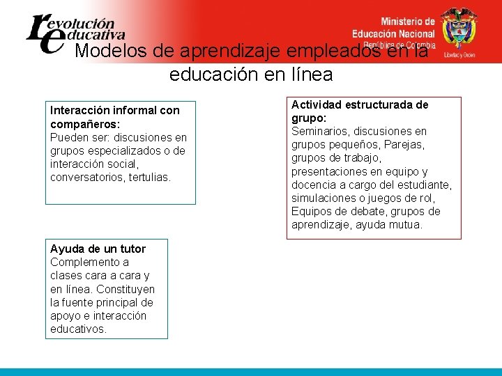 Modelos de aprendizaje empleados en la educación en línea Interacción informal con compañeros: Pueden