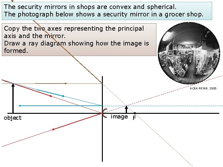 The security mirrors in shops are convex and spherical. The photograph below shows a