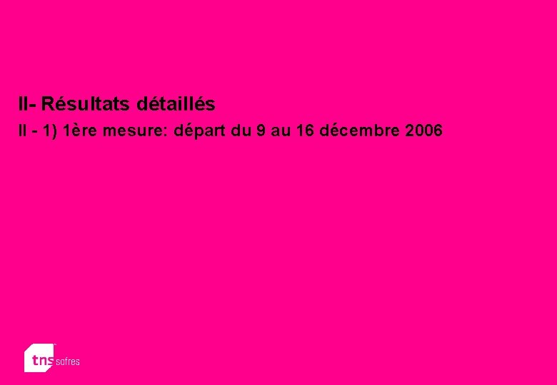 II- Résultats détaillés II - 1) 1ère mesure: départ du 9 au 16 décembre