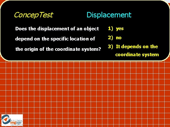 Concep. Test Displacement Does the displacement of an object 1) yes depend on the