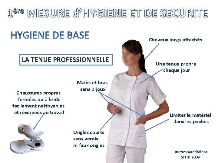 1ère MESURE d’HYGIENE ET DE SECURITE Cheveux longs attachés LA TENUE PROFESSIONNELLE Chaussures propres