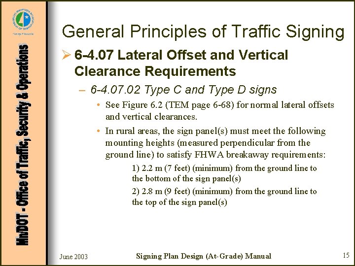 General Principles of Traffic Signing Ø 6 -4. 07 Lateral Offset and Vertical Clearance