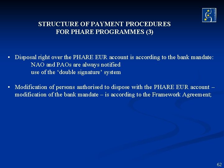 STRUCTURE OF PAYMENT PROCEDURES FOR PHARE PROGRAMMES (3) • Disposal right over the PHARE STRUCTURE OF PAYMENT PROCEDURES FOR PHARE PROGRAMMES (3) • Disposal right over the PHARE
