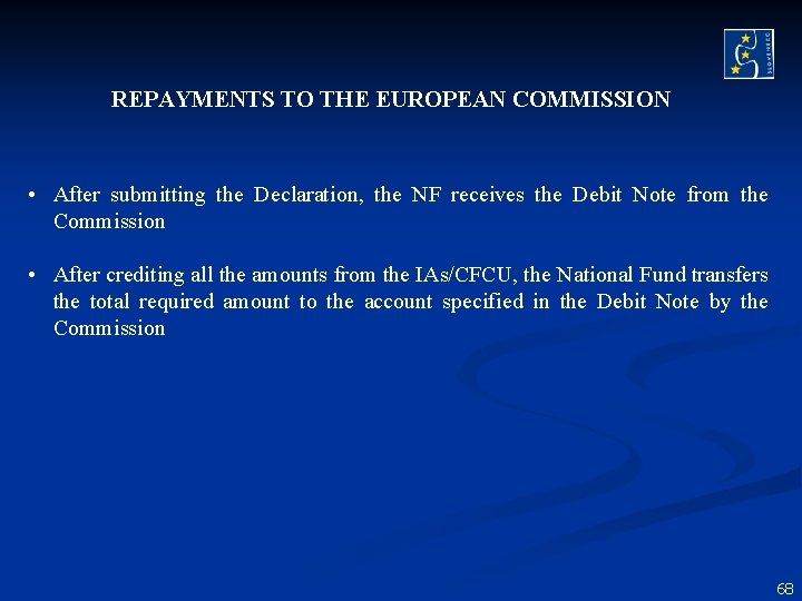 REPAYMENTS TO THE EUROPEAN COMMISSION • After submitting the Declaration, the NF receives the REPAYMENTS TO THE EUROPEAN COMMISSION • After submitting the Declaration, the NF receives the