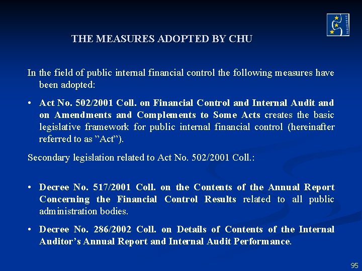 THE MEASURES ADOPTED BY CHU In the field of public internal financial control the THE MEASURES ADOPTED BY CHU In the field of public internal financial control the
