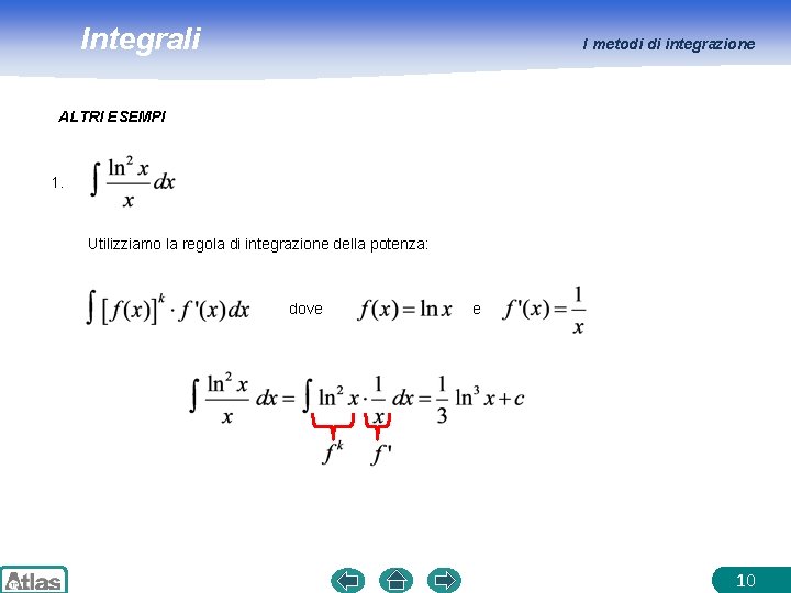 Integrali I metodi di integrazione ALTRI ESEMPI 1. Utilizziamo la regola di integrazione della